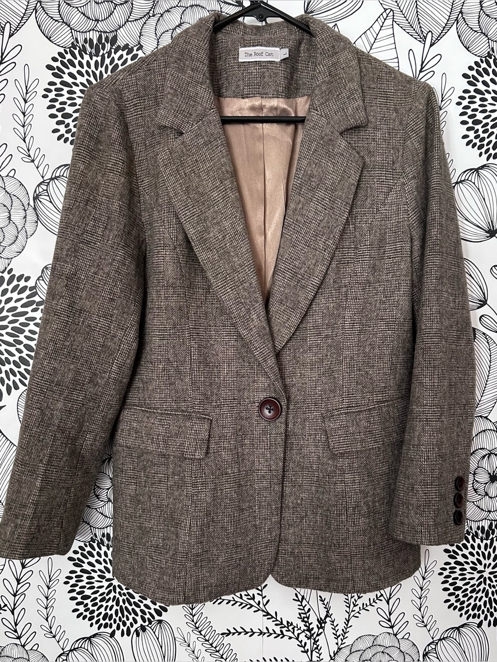 The Roof Cat Women's Wool Blend Brown Plaid Blazer
